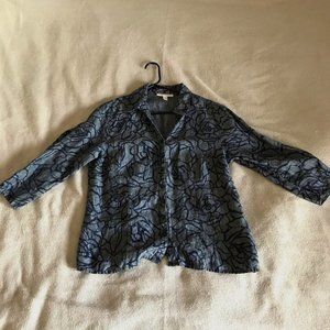 JM Collection Linen Shirt w/ Abstract Rose Pattern